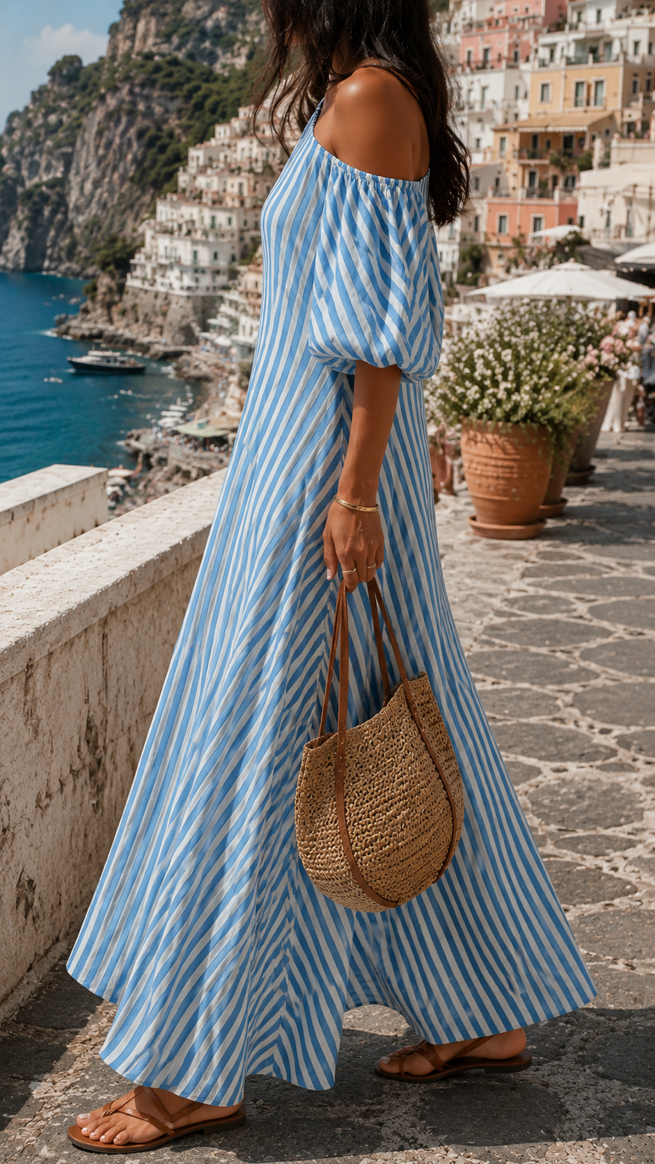 Zephirine – Robe Maxi Asymétrique Rayée Amalfi