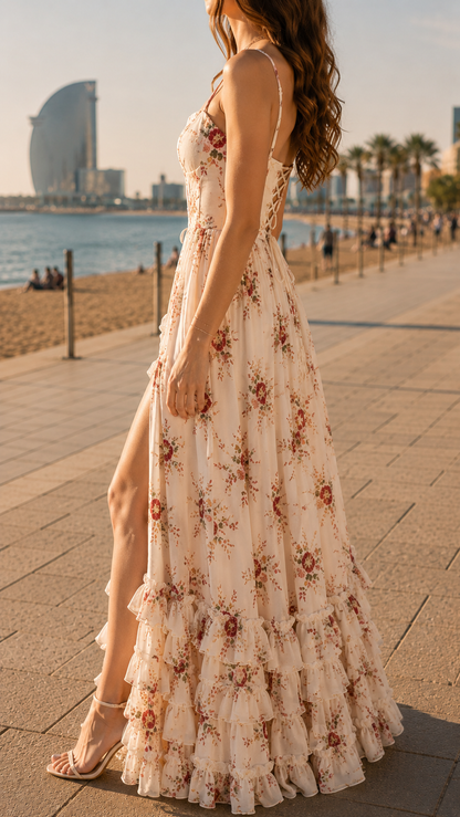 Queniva – Robe Maxi Florale Romantique de Barcelone