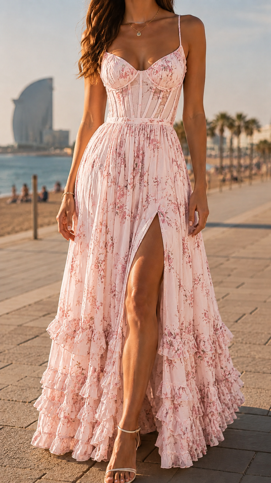 Queniva – Robe Maxi Florale Romantique de Barcelone