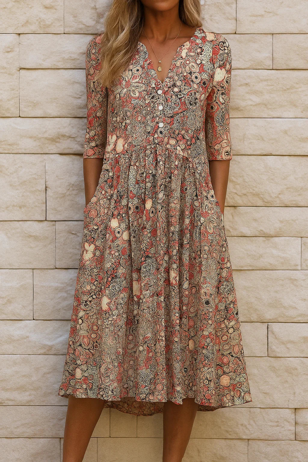 Harlow | Élégance Midi Robe V-Neck Gracieuse