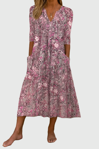 Harlow | Élégance Midi Robe V-Neck Gracieuse