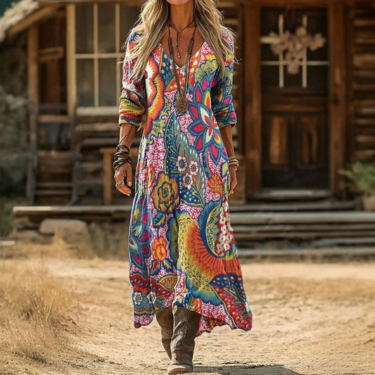 Evelyn | Robe décontractée à manches longues inspirée du vintage