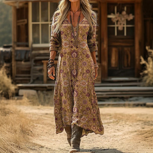 Evelyn | Robe décontractée à manches longues inspirée du vintage
