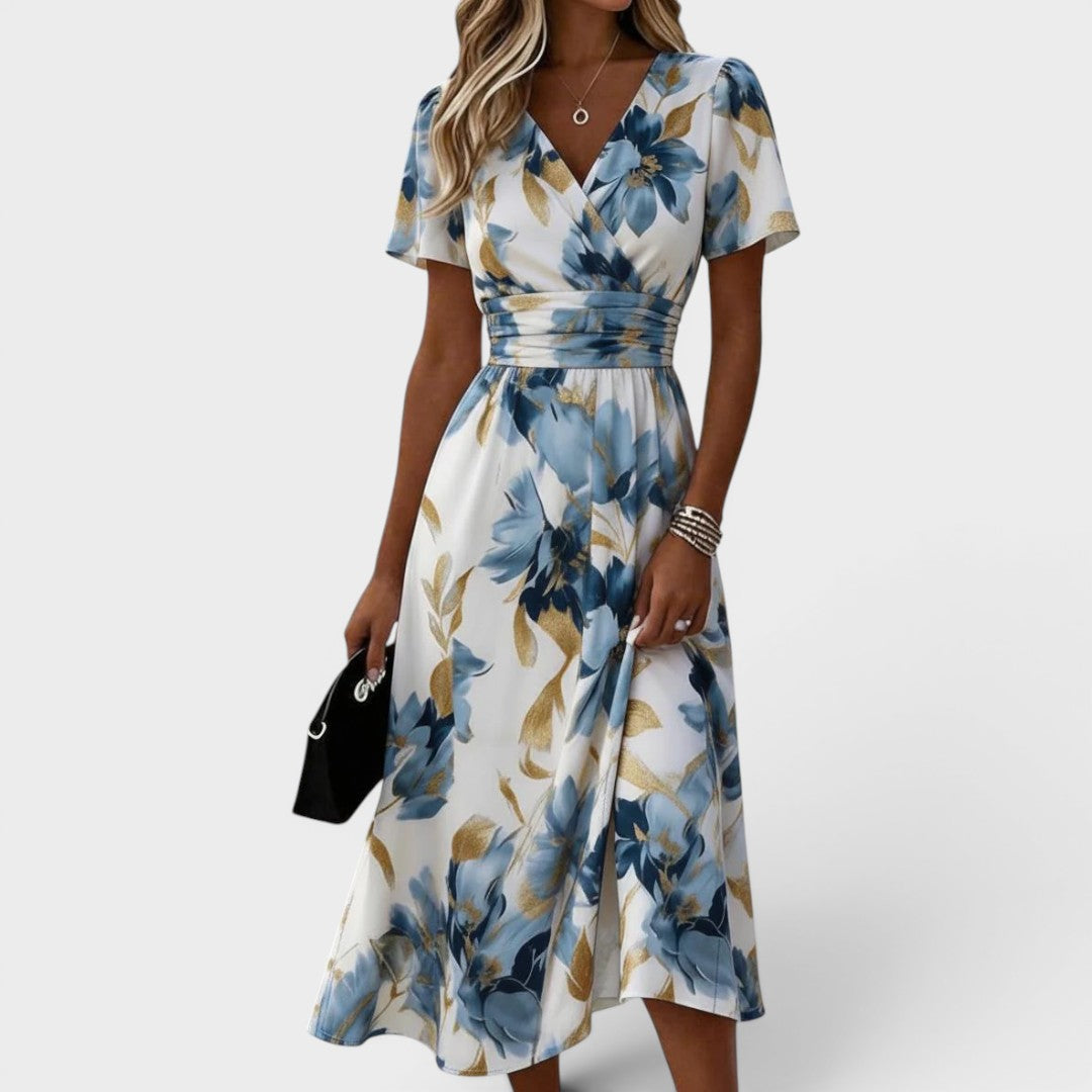 Elora | Floral Wrap Waist Midi Dress