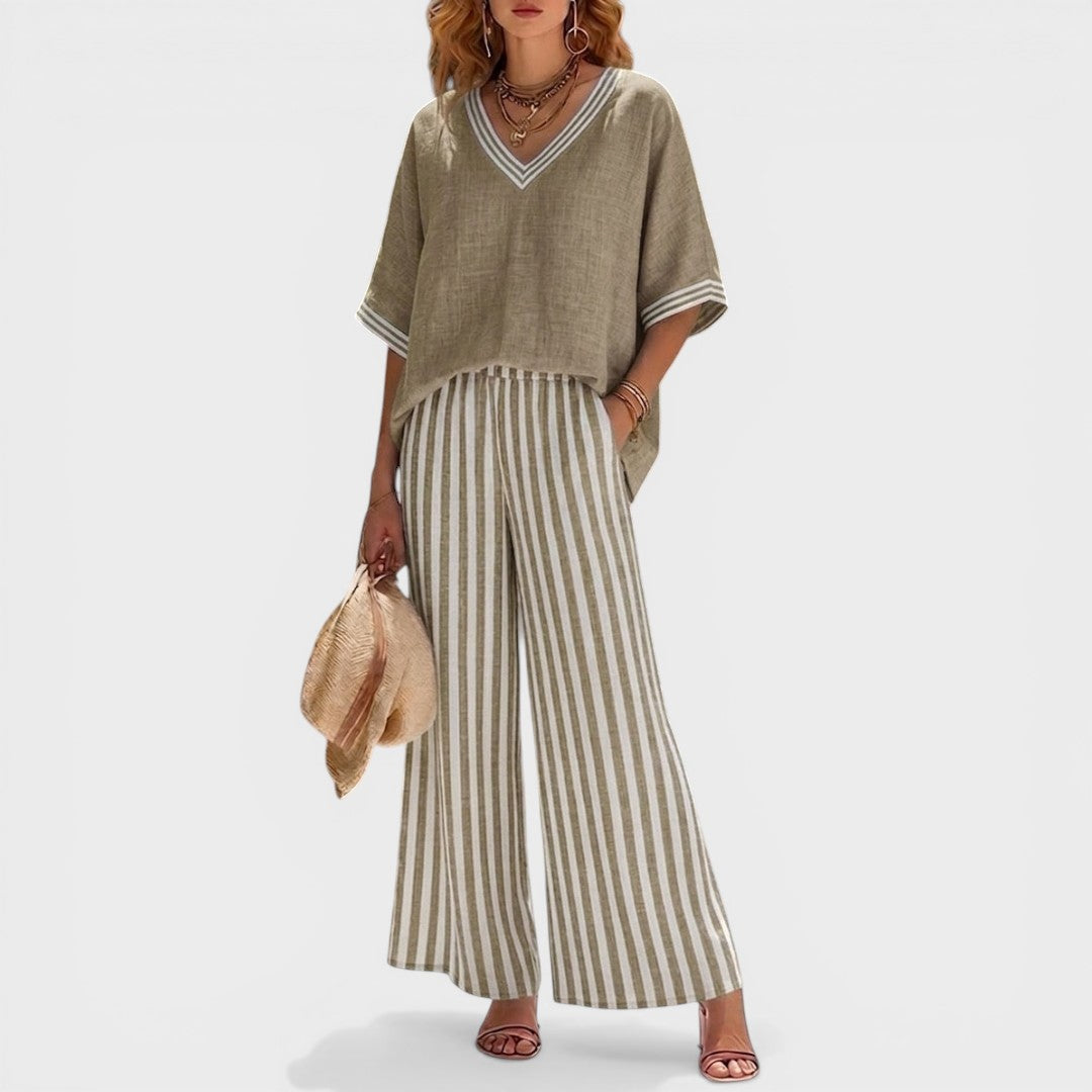 Elvara™ | Ensemble en lin rayé luxueux