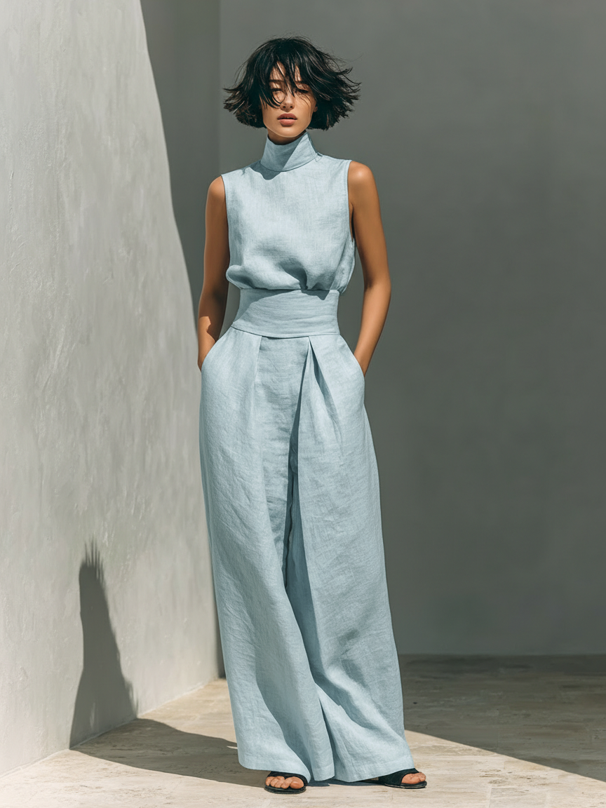 Lili – Ensemble minimaliste en coton et toile : débardeur et pantalon ample pour femmes