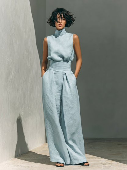 Lili – Ensemble minimaliste en coton et toile : débardeur et pantalon ample pour femmes