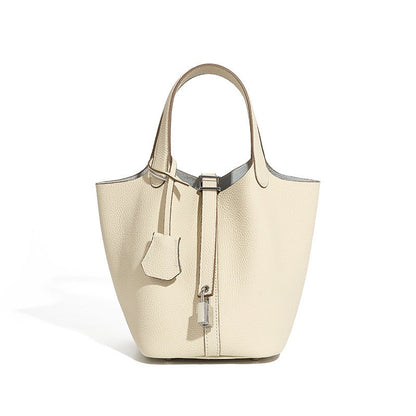 Women's Genuine Leather Silver Buckle Basket Bag