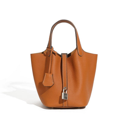 Women's Genuine Leather Silver Buckle Basket Bag