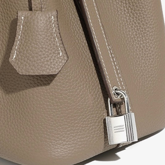 Women's Genuine Leather Silver Buckle Basket Bag