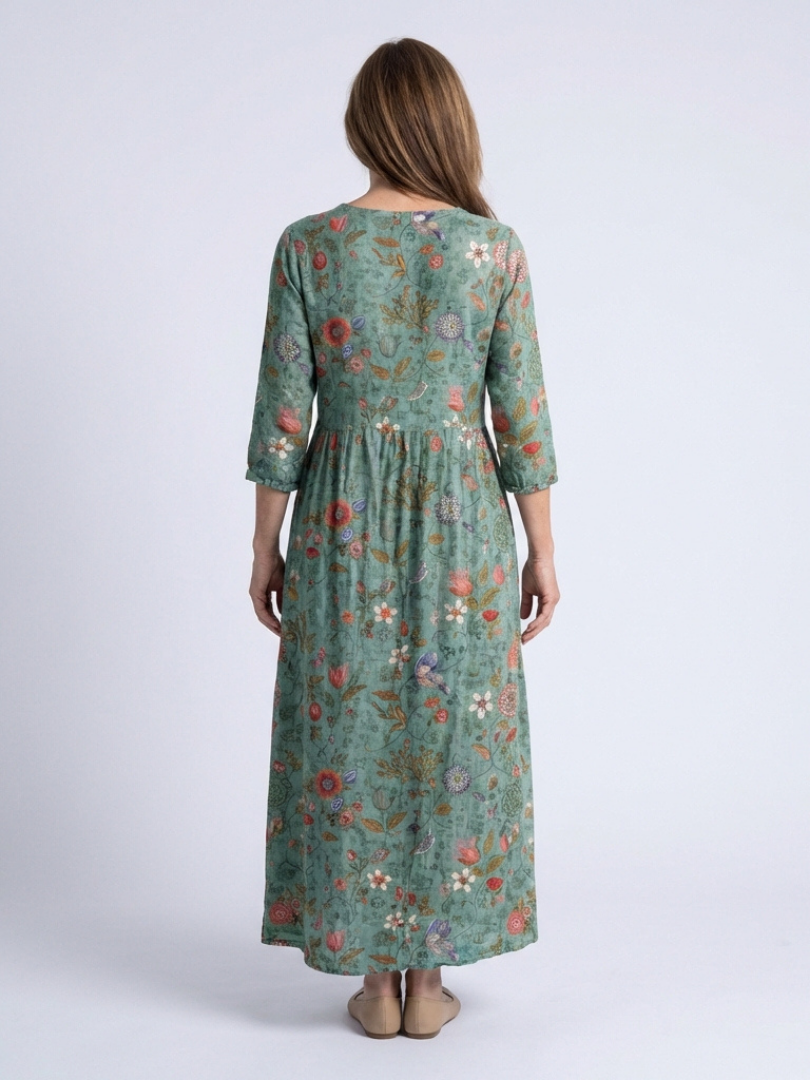 Marina | Robe Maxi à Manches Trois Quarts et Col V Floral