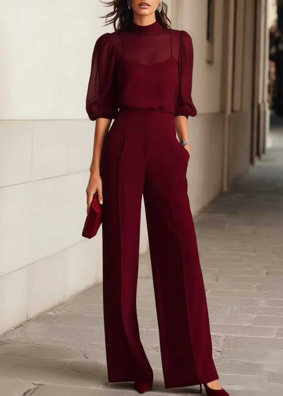 Elodie | Ensemble de trois pièces avec haut et pantalon à jambes larges