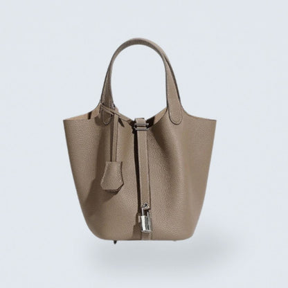 Women's Genuine Leather Silver Buckle Basket Bag