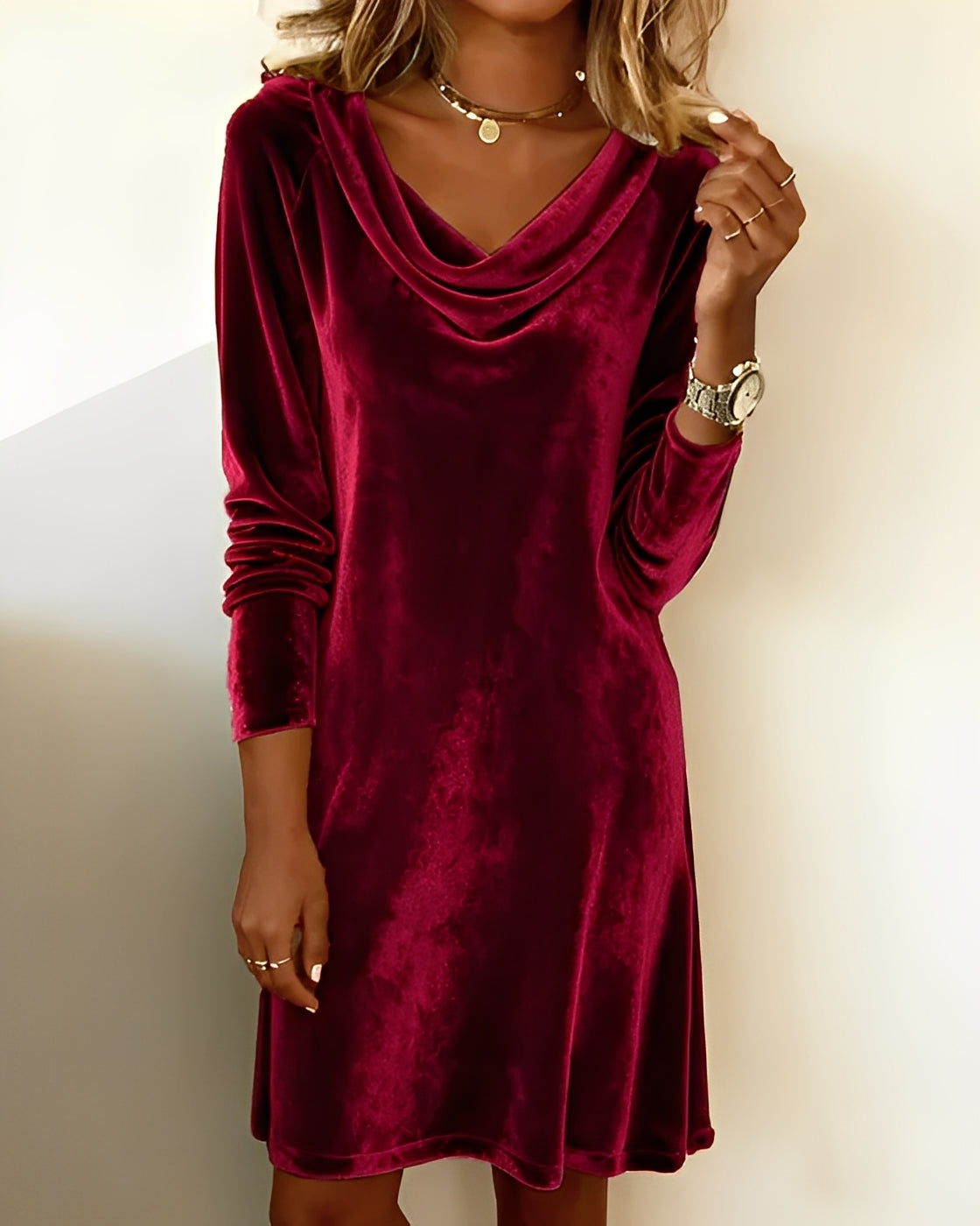 Eveline | Elegant Drape-Neck Velvet Dress
