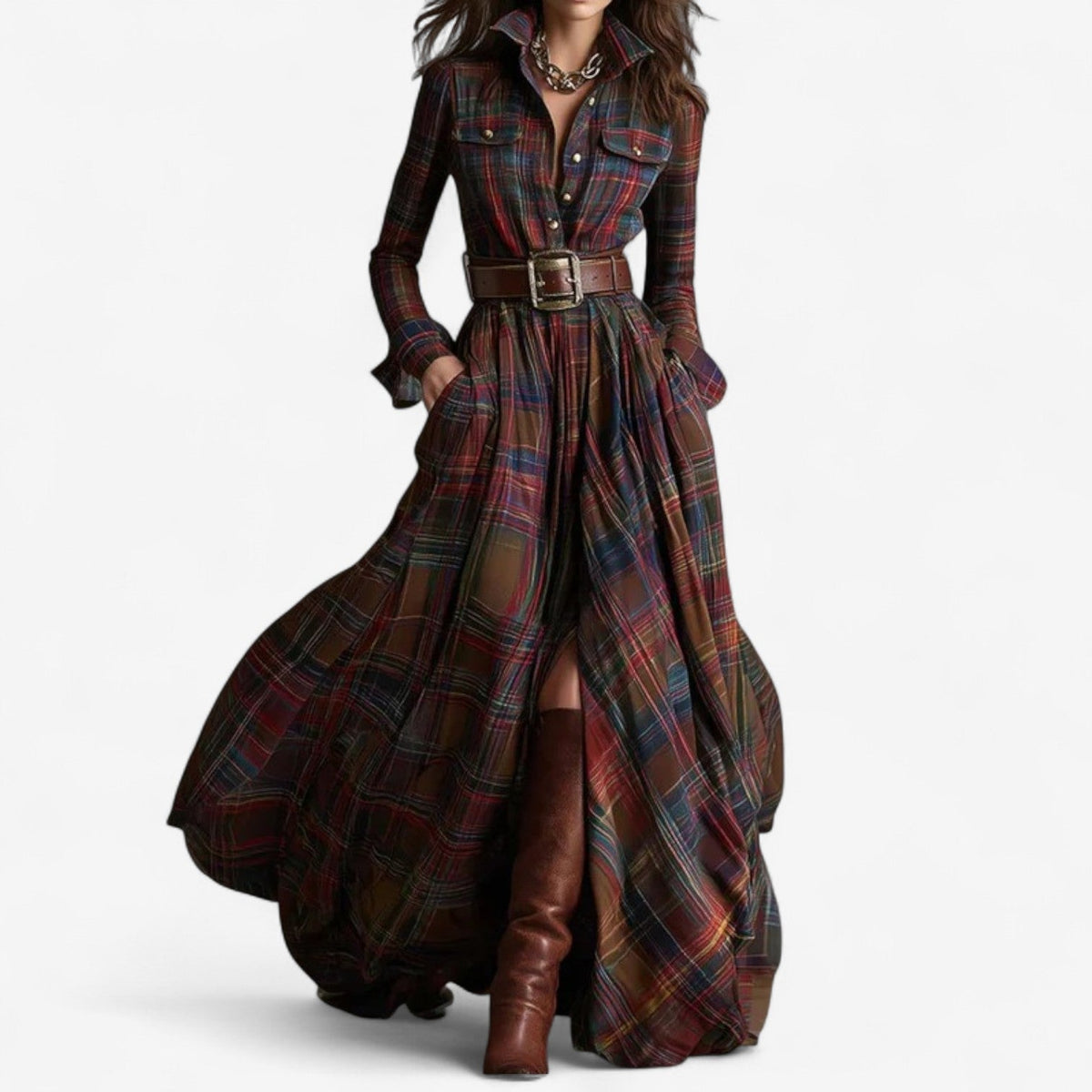 Hayden Barbara | Timeless Checkered Maxi Dress