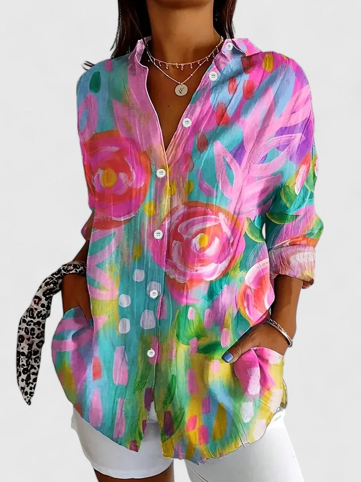 Anica - Vibrant Artistic Button-Up Blouse