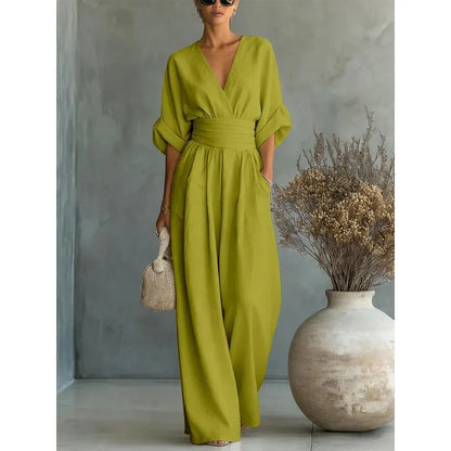 Viana | Elegant High-Waisted Pants with V-Neck and Wide Leg