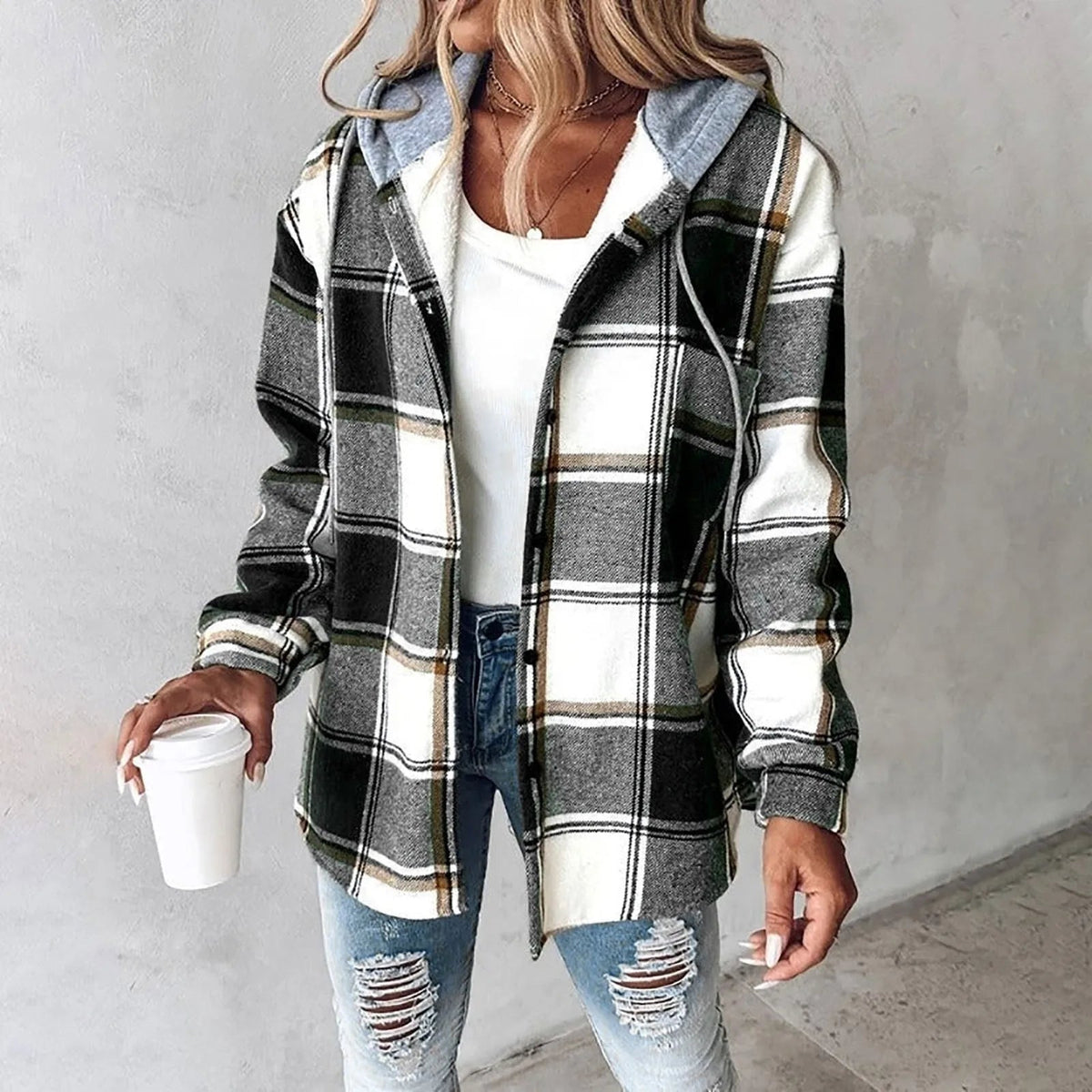 Elvanna™ | Casual Check Long-Sleeve Jacket