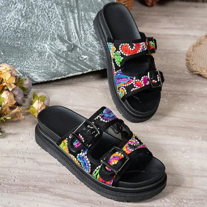 Embroidered Slide Sandal | Platform Comfort, Zero Effort