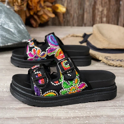 Embroidered Slide Sandal | Platform Comfort, Zero Effort