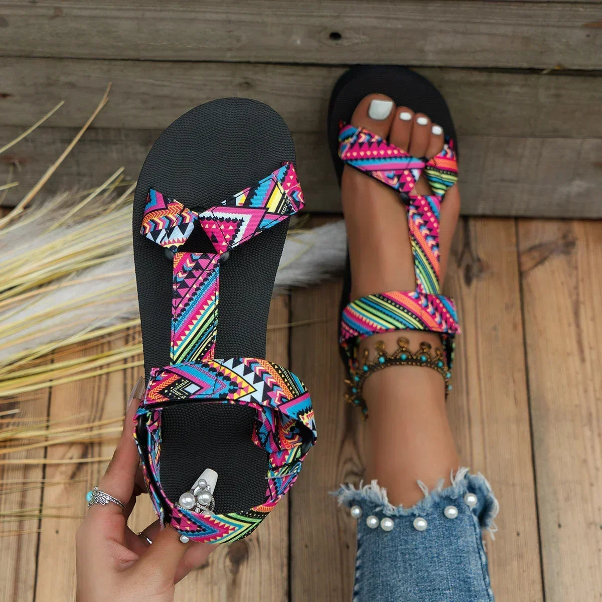 Bohemian Sandal with Thick Sole | Bold Color, All-Day Comfort