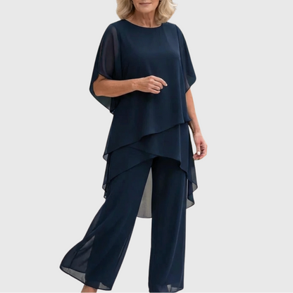 Linda | Costume avec pantalon palazzo drapé