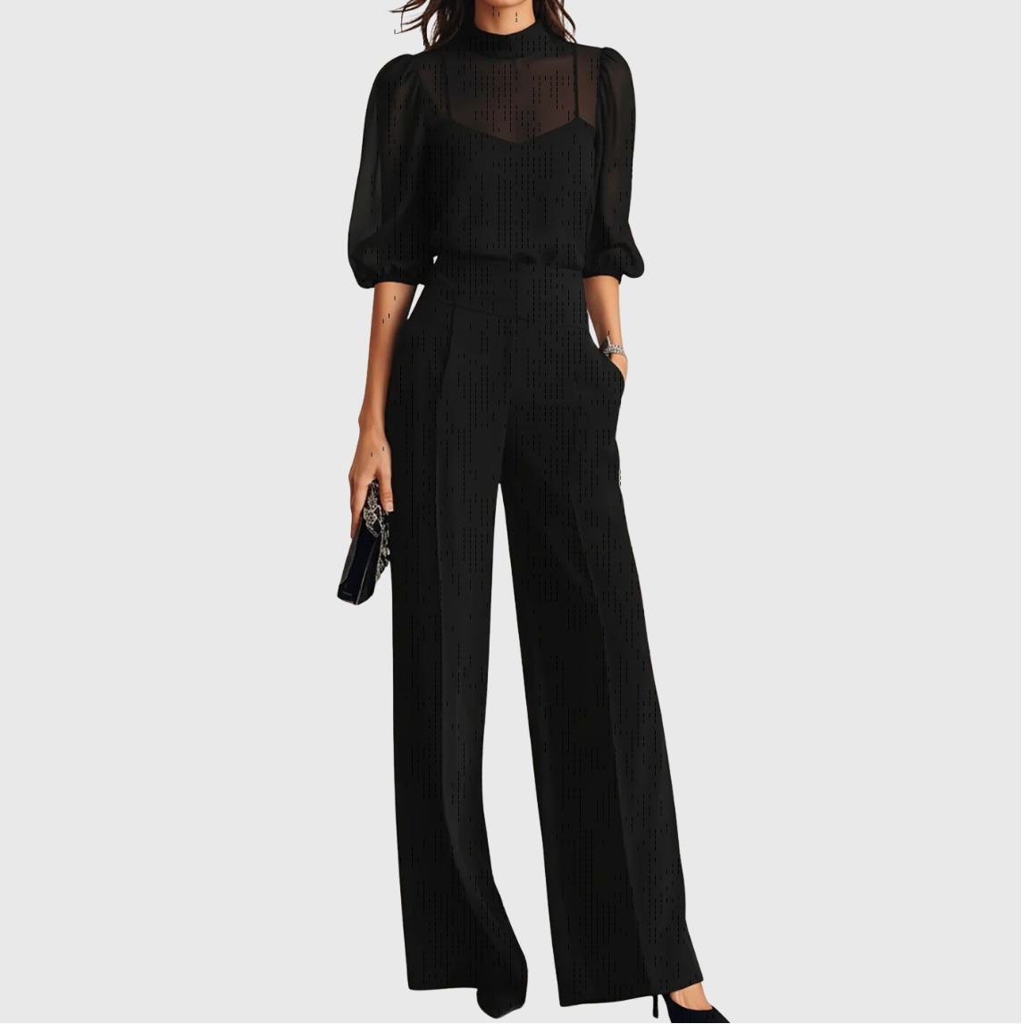 Elodie | Ensemble de trois pièces avec haut et pantalon à jambes larges
