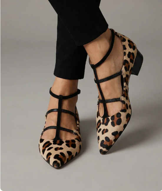 Bridget - Chaussures à Talons avec Sangle Léopard