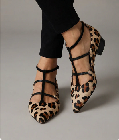 Bridget - Chaussures à Talons avec Sangle Léopard