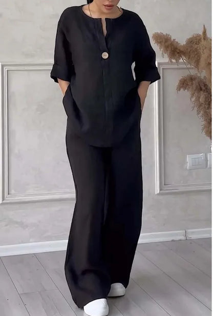 Mariana | Casual V-Neck Top and Wide Leg Pants Set