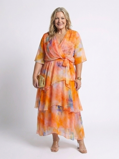 Calista | Robe Maxi V Neck à Taille Liée et Superposée