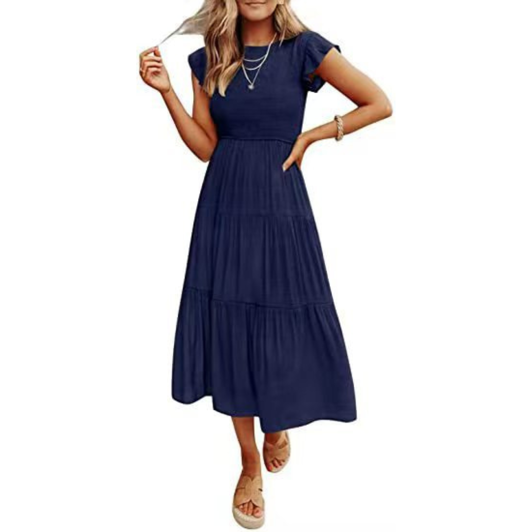 KRISELLE™ - Elegant Flutter Sleeve Smoke Midi Dress
