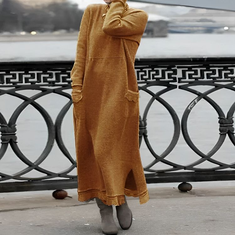 Mara Knitted Maxi Dress – Cozy Long Sleeve Oversized Winter Dress