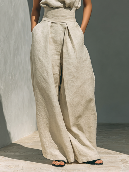 Aurora | Ensemble Co-Ord Beige Détendu Sans Manches à Pantalon Large