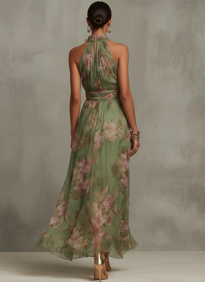 Florence | Robe Maxi Chiffon Fleurie Verte