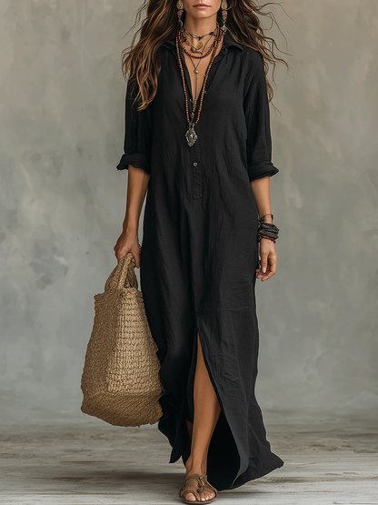 Robe maxi noire avec boutons | Soline™