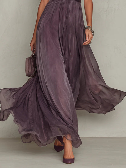 Flavia | Robe Maxi en Chiffon Violet Élégante avec Découpe