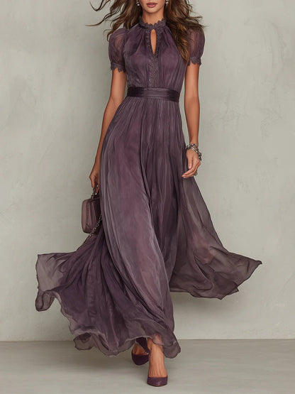 Flavia | Robe Maxi en Chiffon Violet Élégante avec Découpe