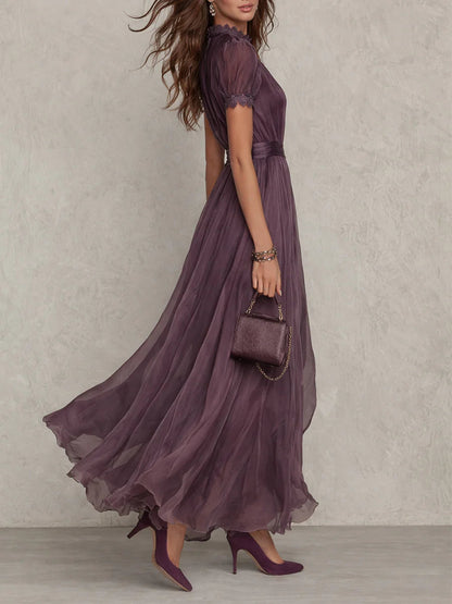 Flavia | Robe Maxi en Chiffon Violet Élégante avec Découpe
