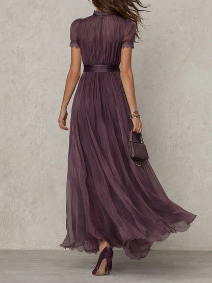 Flavia | Robe Maxi en Chiffon Violet Élégante avec Découpe