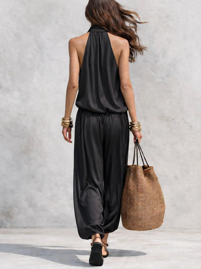 Ensemble Top à Col Halter et Pantalons Plissés