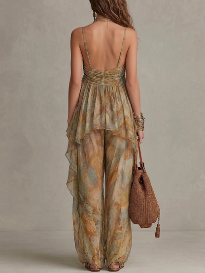 Ensemble Débardeur en Chiffon Sienna avec Volants et Pantalon Large