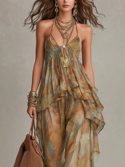 Ensemble Débardeur en Chiffon Sienna avec Volants et Pantalon Large