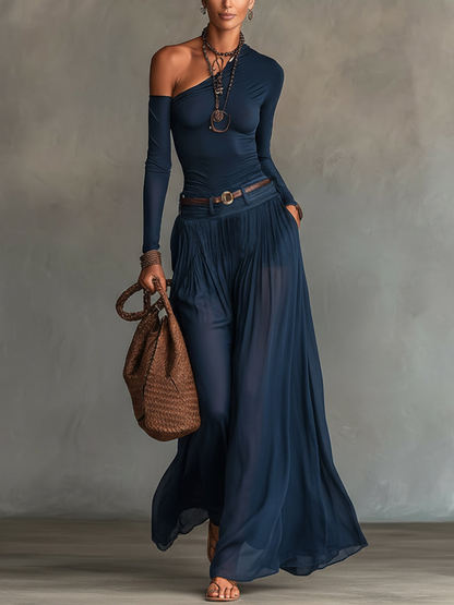 Ensemble Top à Épaule Dégagée et Jupe en Tulle