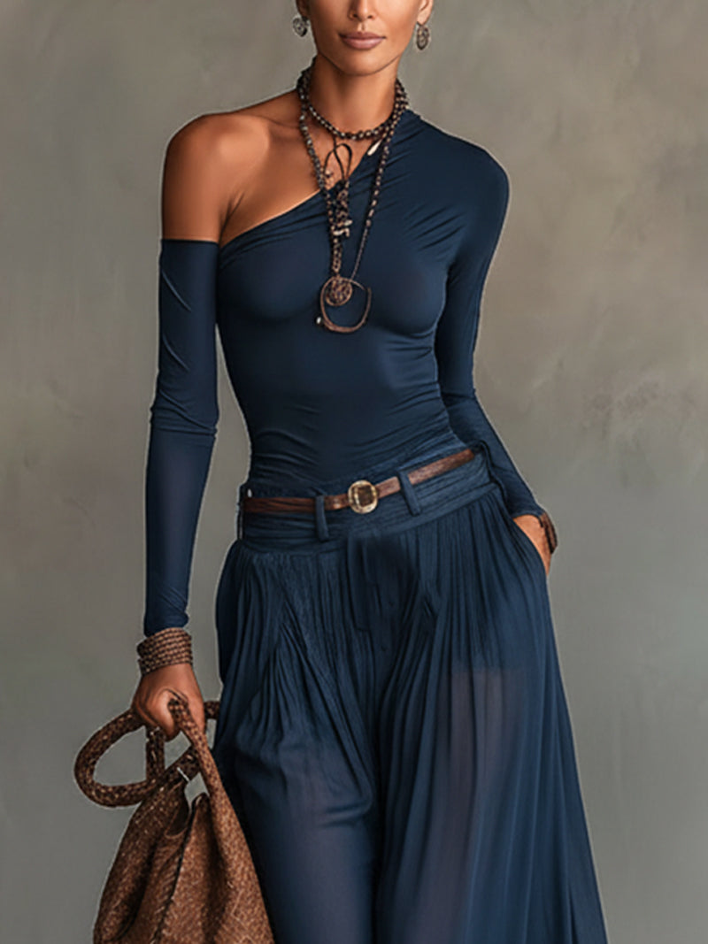 Ensemble Top à Épaule Dégagée et Jupe en Tulle