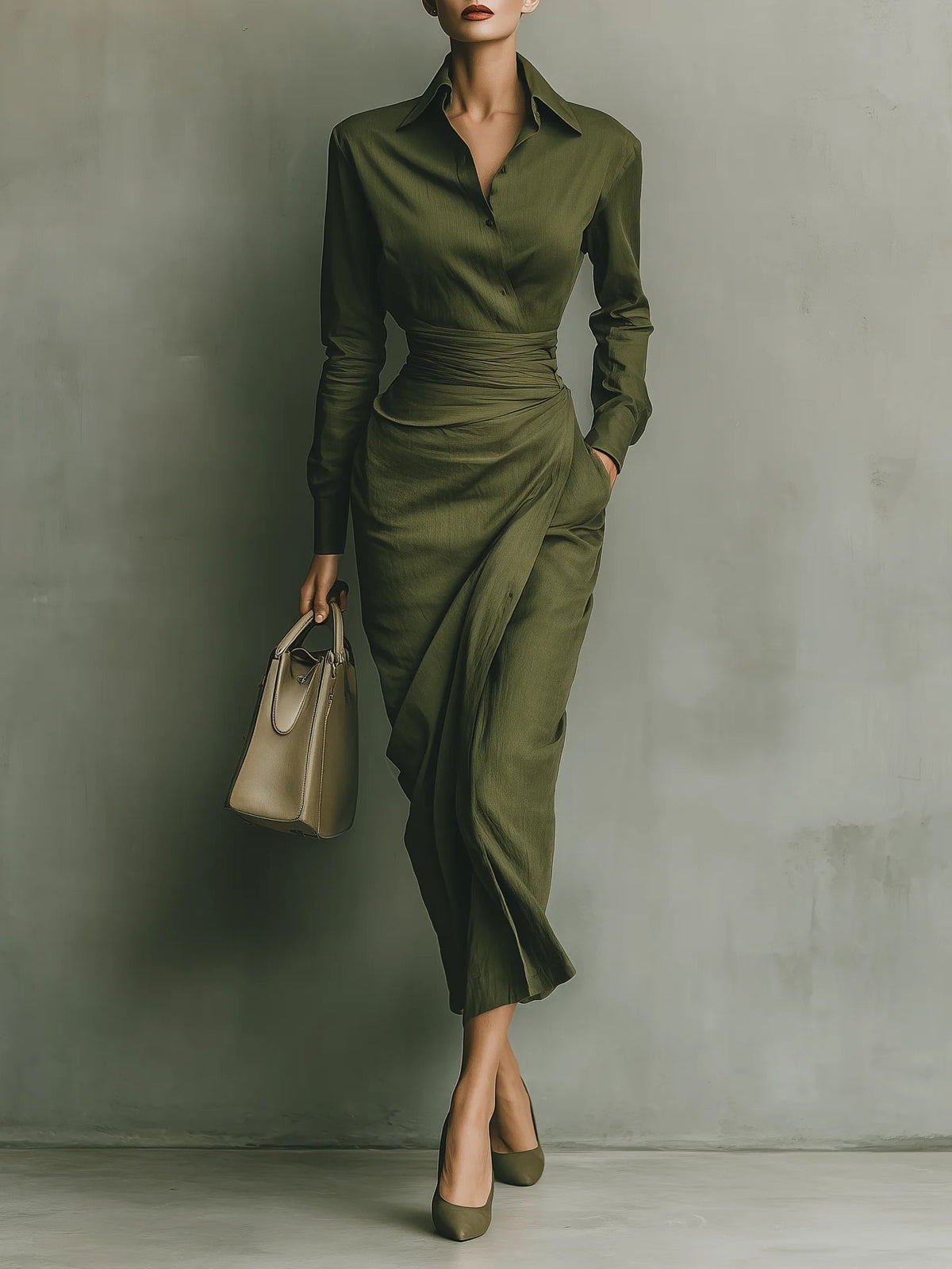 Noëlle™ | Robe maxi en vert olive