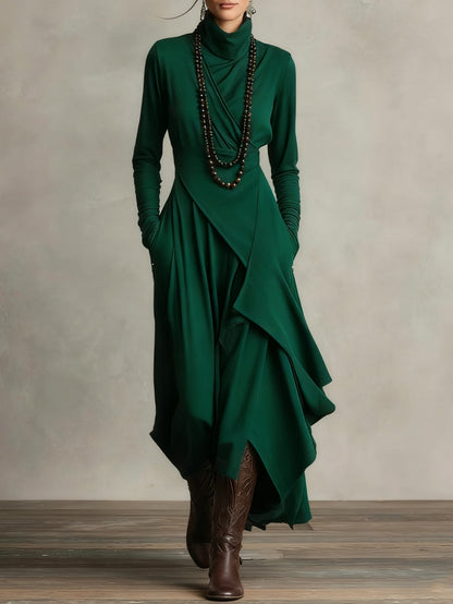 Elegant Draped Turtleneck Maxi Dress