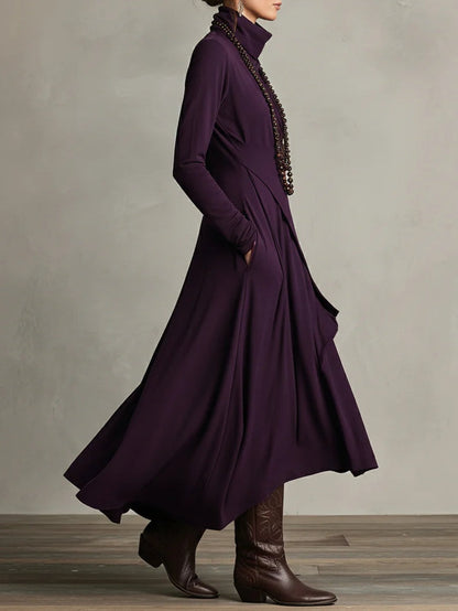 Elegant Draped Turtleneck Maxi Dress