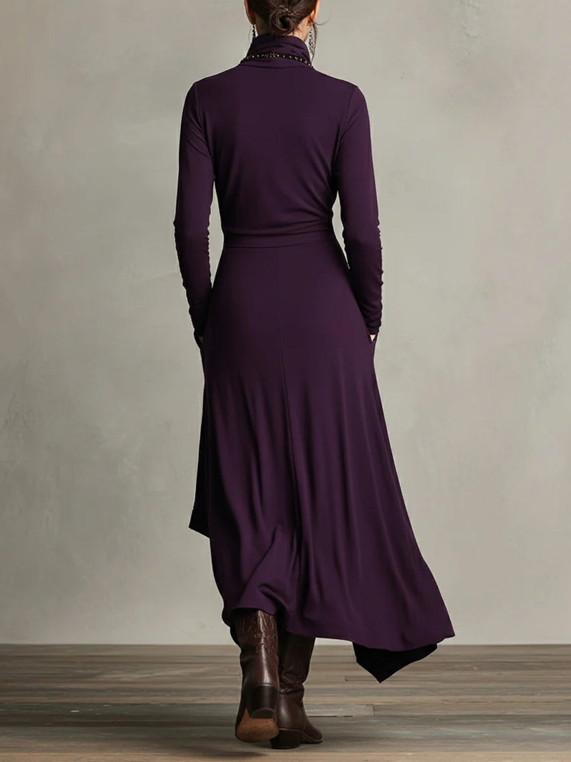 Elegant Draped Turtleneck Maxi Dress
