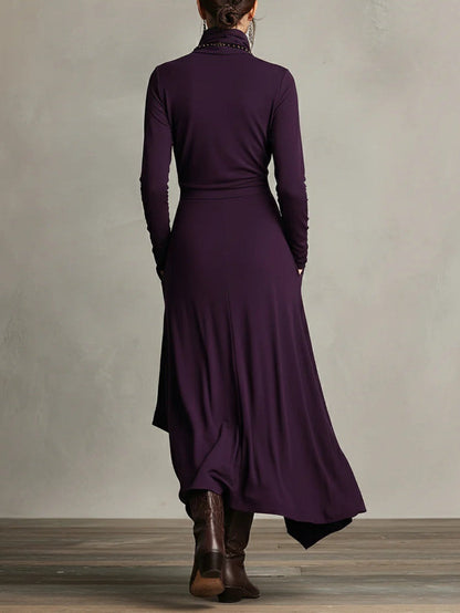 Elegant Draped Turtleneck Maxi Dress